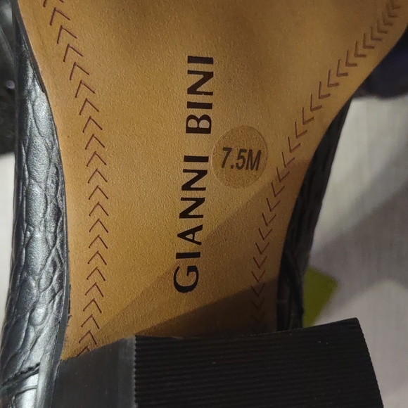 Gianna Bini black leather knee-high cowboy boots 7 1/2 Embossed Croc Colbbiye - Picture 6 of 6